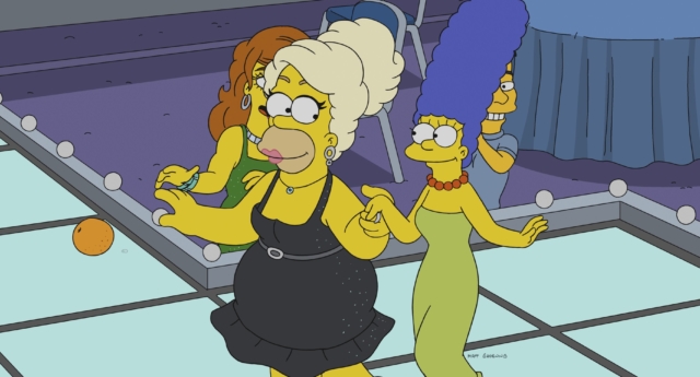 Homer Simpsons gekleed in drag