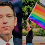 a rainbow flag and ron desantis