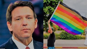 a rainbow flag and ron desantis
