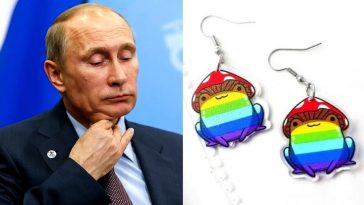 lgbtq flag illegal extremist propaganda rainbow frog earrings russian leader vladimir putin