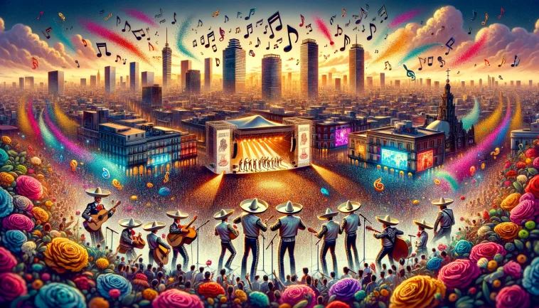 DALL·E 2024 04 10 21.36.27 A vibrant cityscape of Mexico City CDMX during April bustling with energy and alive with the colors of spring. The scene encapsulates the diversity