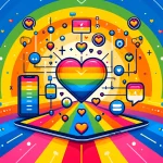 DALL·E 2024 04 10 23.06.18 Design a vibrant and inclusive social media launch image for Pride the first social media platform for the LGBTQIA community. The background is f