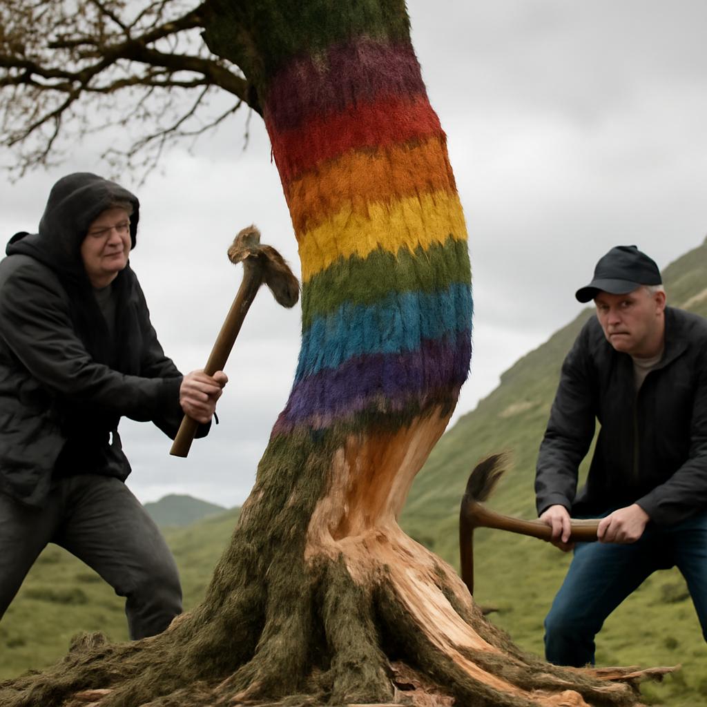 Antes de derrubar a árvore histórica, dupla esteve envolvida em agressão homofóbica em Cumbria, Inglaterra