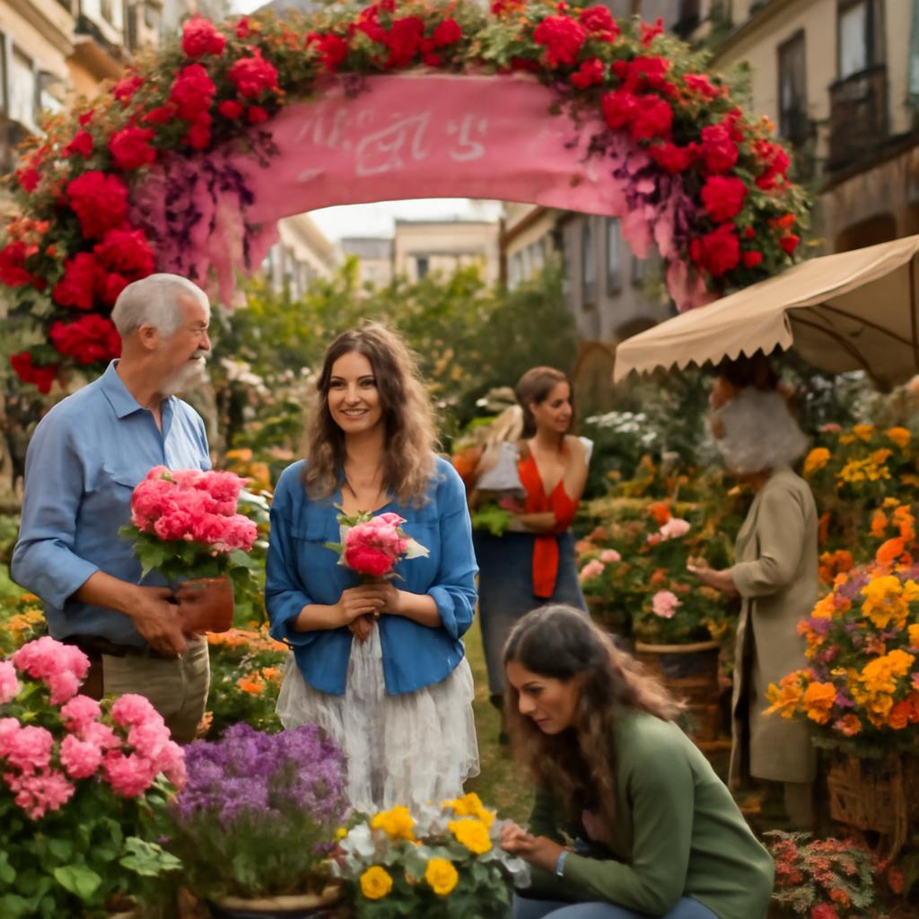 Evento colorido reúne floristas e marcas em festa ao ar livre na rua Jorge Juan, com experiências sensoriais e solidariedade