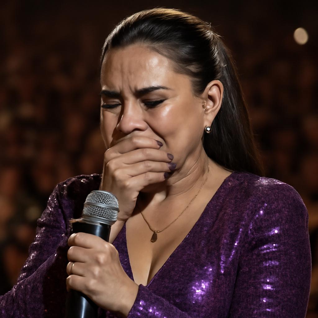 Cantora se emociona no palco e pede apoio dos fãs durante apresentação no Curitiba Country Festival.