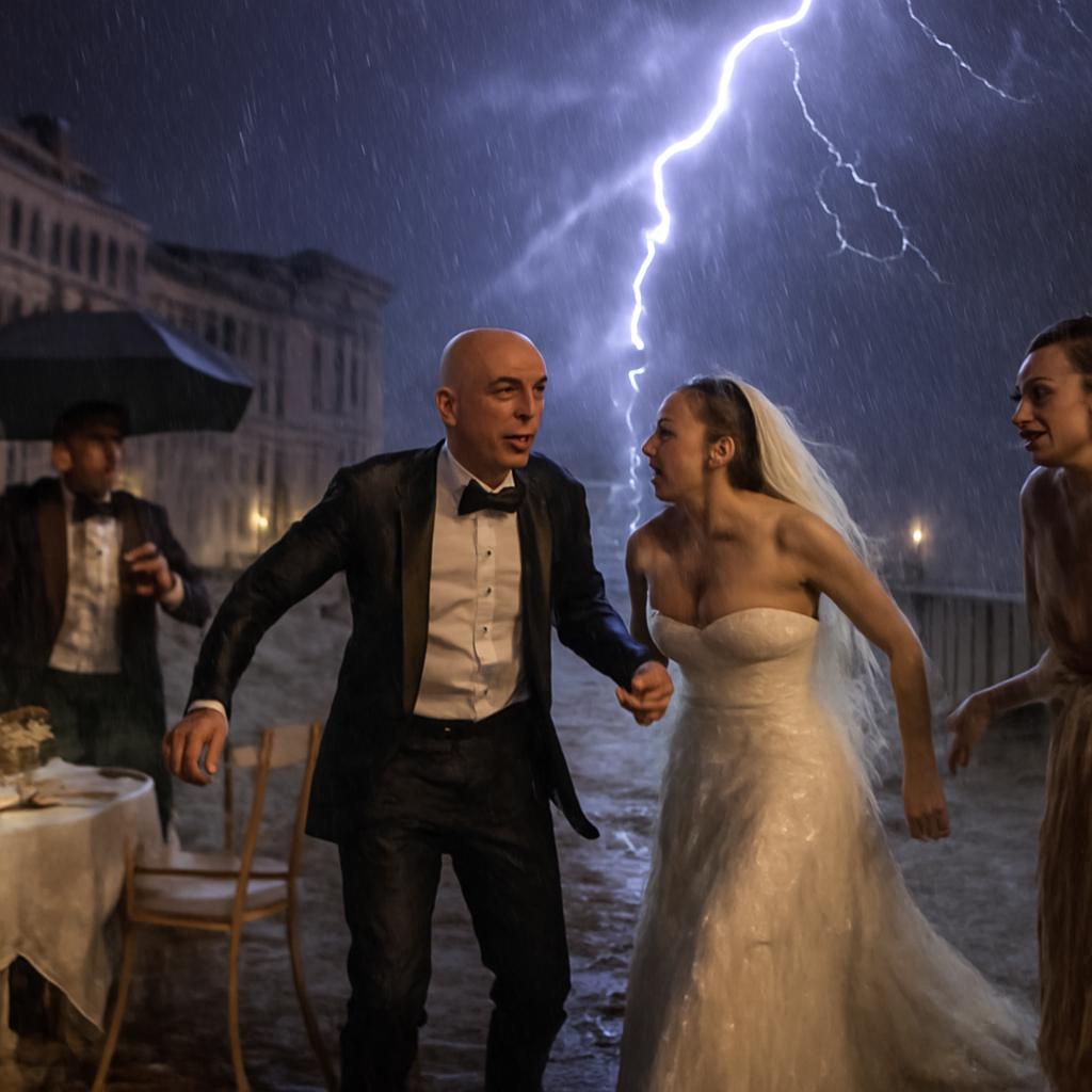 Chuva forte e tempestade elétrica forçam encerramento antecipado da celebração luxuosa do casal em Veneza, Itália