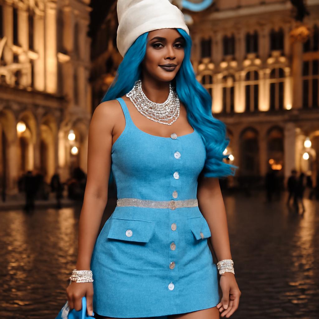 Grávida e poderosa, Rihanna brilha na estreia mundial do filme 'Smurfs' com um vestido couture azul bebê cheio de detalhes
