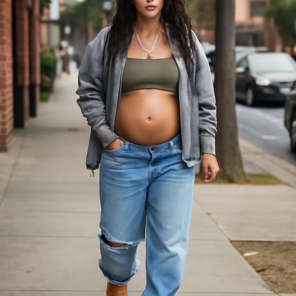 Cantora radiante exibe sua terceira gestação em passeio casual com jeans largos e camiseta cropped