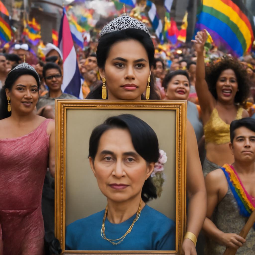 LGBT da Tailândia homenageia Aung San Suu Kyi no concurso YOU IS U 2025 13 Chayavate Somwong reivindica liberdade de Aung San Suu Kyi e democracia em evento LGBTQIA+ na Tailândia
