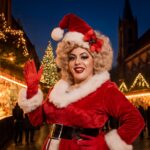 A icônica drag Schwarzwald anima as ruas com humor e charme na tour natalina em Freiburg, Alemanha
