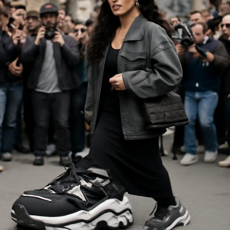 Rihanna apoia o parceiro com estilo único usando tênis da colaboração com Puma em Paris