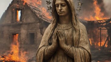 Escultura de pedra resiste ao fogo enquanto patrimônio arquitetônico desaparece no centro da cidade