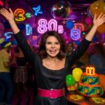 Apresentadora brilha em evento vibrante com clima retrô e participação de drag queen