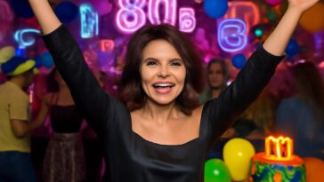 Apresentadora brilha em evento vibrante com clima retrô e participação de drag queen