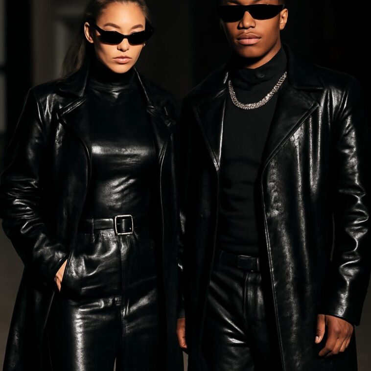 Casal poderoso de Hollywood surpreende com casacos de couro em noite fashion inesquecível