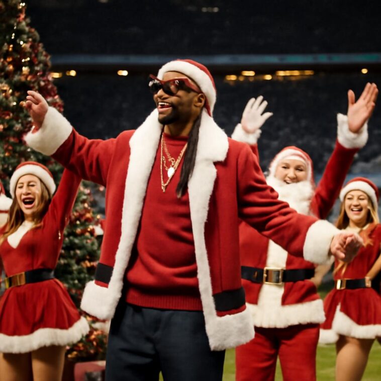 Snoop Dogg lidera festa de Natal no intervalo do jogo Lions x Vikings 1 Rapper icônico une forças com estrelas do country e KPop em show especial no Natal