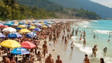 Praias do Litoral Norte de SP ficam lotadas com a chegada em massa de visitantes durante onda de calor