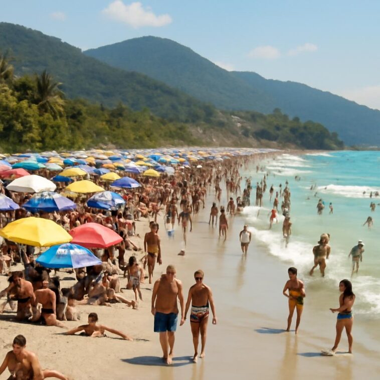 Praias do Litoral Norte de SP ficam lotadas com a chegada em massa de visitantes durante onda de calor