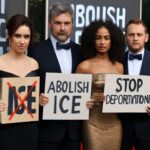 Atores e artistas usam pins em homenagem a Renee Good e contra violência da imigração nos EUA