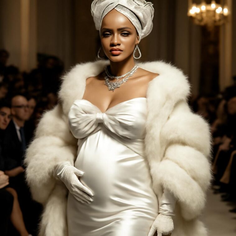 A diva reaparece com estilo marcante e referência à sua moda gestante no front row de Paris