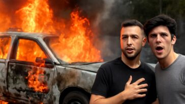 Veículo pega fogo na estrada Tijuana-Mexicali, mas dupla sai ilesa do susto e agradece apoio