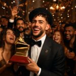 O artista porto-riquenho marca o primeiro álbum em espanhol a ganhar Álbum do Ano e compartilha momentos íntimos da celebração