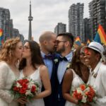 Três casais queer unem suas vidas em cerimônia acessível e cheia de alegria na cidade canadense