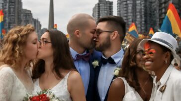 Três casais queer unem suas vidas em cerimônia acessível e cheia de alegria na cidade canadense
