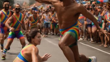 Foliões fantasiados e com salto alto transformam o 'Bloco da MAMA' em festa esportiva e inclusiva