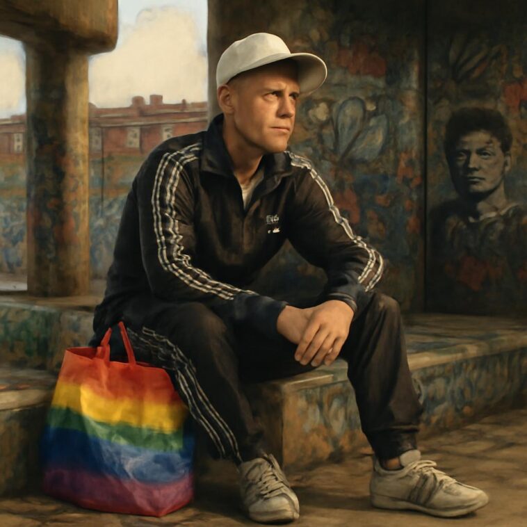 O artista escocês transforma símbolos da cultura trabalhadora em crítica afiada e acolhedora para a comunidade LGBTQIA+