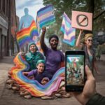 Artista não binárie Evie Johnny Ruddy transforma espaços urbanos com projeções e AR ativistas