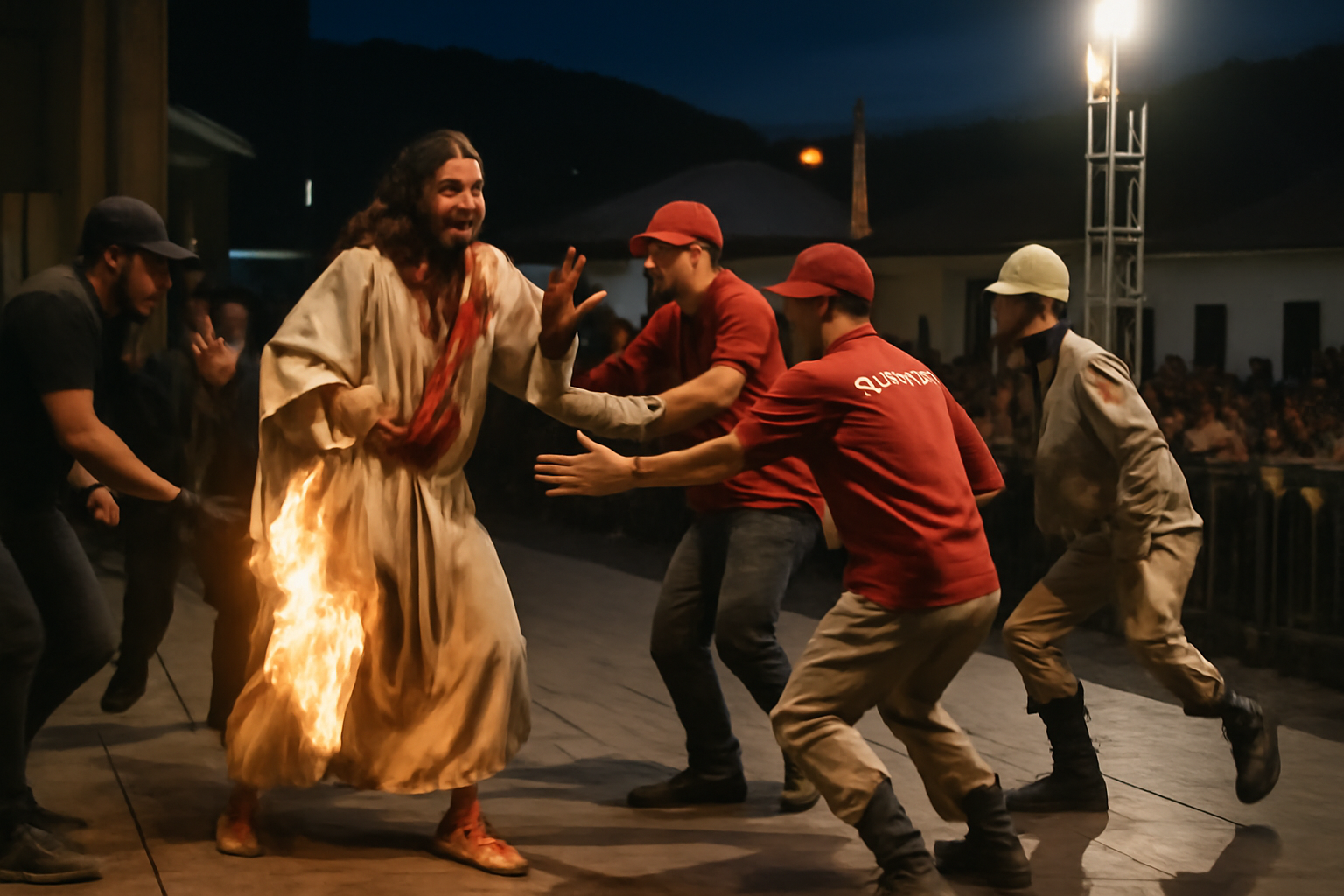Ator virou assunto após ter o figurino atingido por chamas durante encenação em Lindóia, no interior paulista. Entenda o caso.
