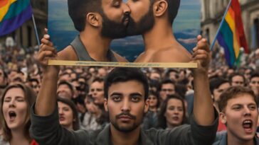 Manifestante woke chama atenção ao defender direitos LGBTQIA+ em meio a tensão geopolítica