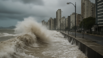 Defesa Civil aponta mar agitado e risco alto no litoral catarinense entre quinta e sexta; veja as áreas mais afetadas e os cuidados.