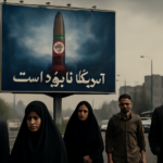 Outdoor flagrado por Caco Barcellos em Teerã resume o clima do conflito entre luto, nacionalismo e bombardeios. Entenda.