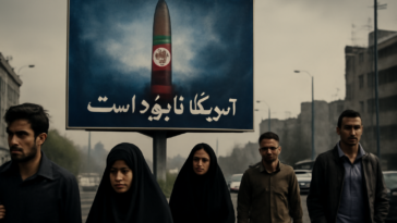 Outdoor flagrado por Caco Barcellos em Teerã resume o clima do conflito entre luto, nacionalismo e bombardeios. Entenda.