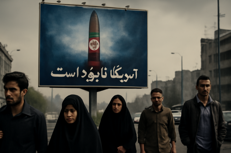 Outdoor flagrado por Caco Barcellos em Teerã resume o clima do conflito entre luto, nacionalismo e bombardeios. Entenda.