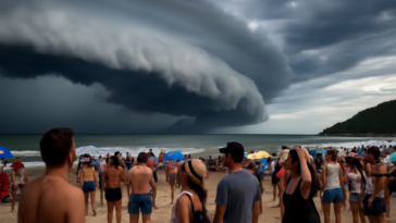 Fenômeno visto em Bertioga neste sábado mudou o tempo em minutos e chamou atenção no litoral paulista; entenda o que aconteceu.