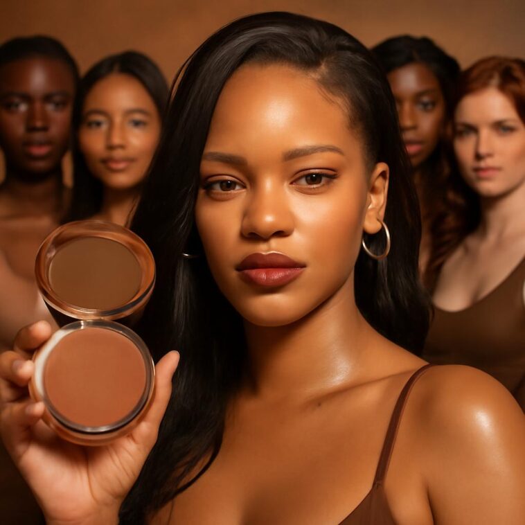 Rihanna lança bronzer que celebra a beleza real e a diversidade de tons 1 O novo bronzer Fenty Beauty traz um brilho natural e inclusivo, ideal para todos os tons de pele