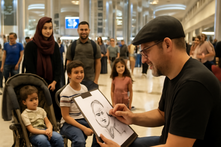 Aeroporto de Dubai lançou caricaturas ao vivo nos terminais no Dia Internacional das Famílias; veja por que o tema entrou em alta.