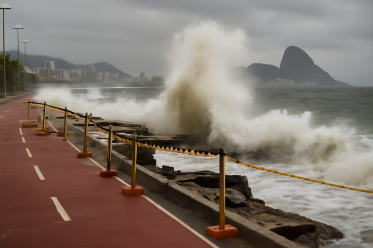 Avanço do mar voltou a causar danos na Praia da Macumba, no Rio, e manteve a Ciclovia Tim Maia fechada; entenda o cenário.