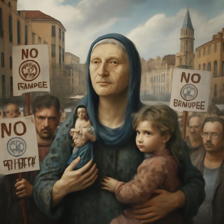 Madonna dos Residentes: o protesto simbólico contra o turismo em Veneza 1 Em Veneza, uma placa irônica pede que a ‘Madonna dos Residentes’ interceda pela comunidade local sob pressão turística