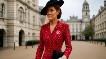 Em evento ligado à pesquisa contra o câncer, Kate apostou em um vestido vintage de poás vermelhos. Saiba por que o look repercutiu.