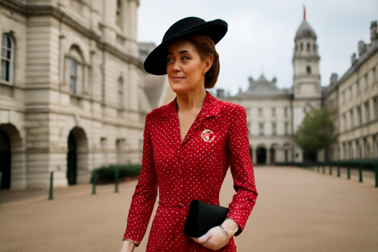 Em evento ligado à pesquisa contra o câncer, Kate apostou em um vestido vintage de poás vermelhos. Saiba por que o look repercutiu.